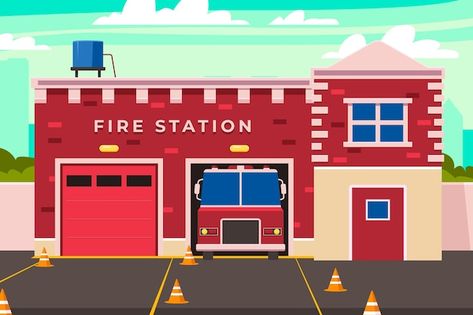 Free vector flat design fire station | Free Vector #Freepik #freevector #fire-station #flat-design #fire-prevention #colorful Fire Horse, Summer Coloring Pages, Fire Station, Vector Hand, Flat Illustration, Vector Illustrations, Free Resources, Psd Files, Flat Design