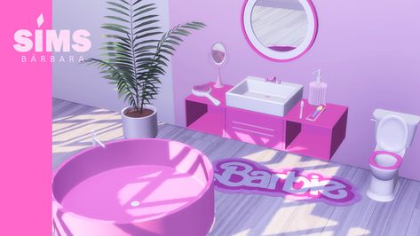 Barbie Sims, Barbie Rug, Round Mirror Vanity, Wall Round Mirror, Kids Bathroom Girls, Barbie Bathroom, Cc Packs, Barbie Bedroom, Furniture Cc