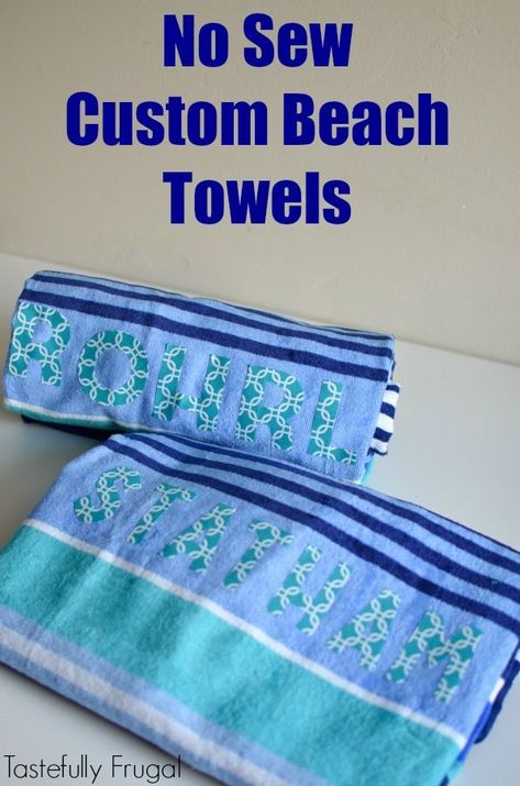 Make your own custom beach towels for less than $10 with no sewing required with your Cricut. Perfect to take to the beach or pool. Cut Fabric With Cricut, Secret Santa Gift Exchange, Cricut Help, Diy Towels, Upcycle Sewing, Swim Towel, Custom Towel, Custom Beach Towels, Personalized Beach Towel