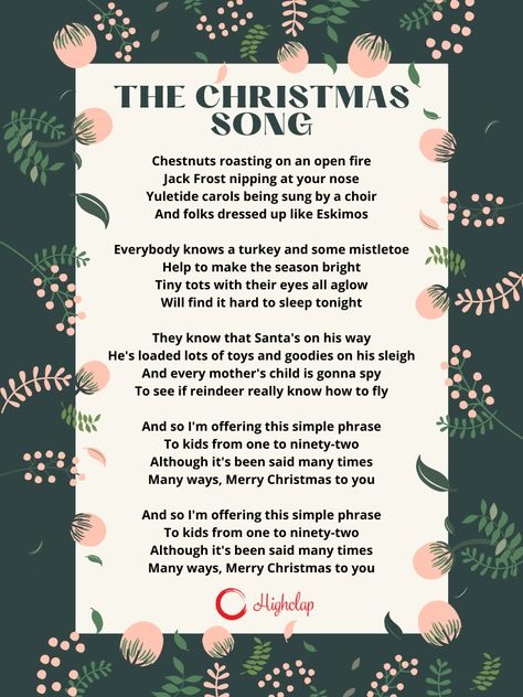 Christmas Song Lyrics, Christmas Songs Lyrics Aesthetic, Christmas Song Lyrics Wallpaper, Christmas Song Lyrics Quotes, Christmas Songs, Merry Christmas Lyrics, The Christmas Song, Nat King Cole Christmas, Christmas Carols Lyrics Free Printable