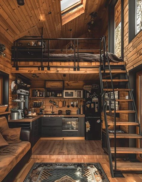 Loft House Design, Loft Interior, Tiny House Loft, Tiny House Inspiration, Loft House, Dream House Rooms, Tiny House Cabin, Dream House Interior, Tiny Kitchen