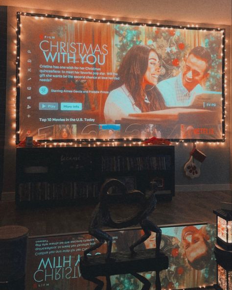 Movie Night Projector Inside, Christmas Quinceanera, Moody Apartment, Cinema Ideas, Cinema Idea, Morgan Elizabeth, Christmas Projector, Freddie Prinze, Movie Projector