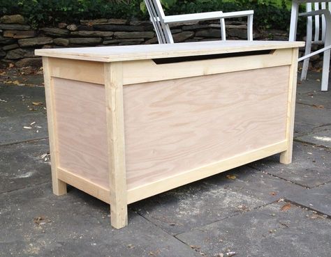 How to build a simple toy box with a lid including the hardware I used to avoid pinching those little fingers. Toy Box Plans, Kids Toy Boxes, Diy Storage Bench, Wooden Toy Boxes, Simple Toys, Diy Kids Toys, Toy Box, Wood Toys, Diy Wood Projects