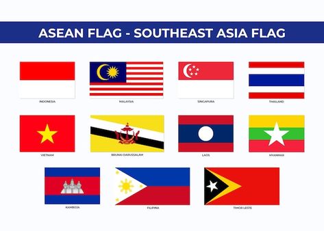 Vector asean flag illustration design as... | Premium Vector #Freepik #vector Asean Flag, Asian Flags, Flag Illustration, Flags With Names, Southeast Asian, Southeast Asia, Premium Vector, Country Flags, Graphic Resources