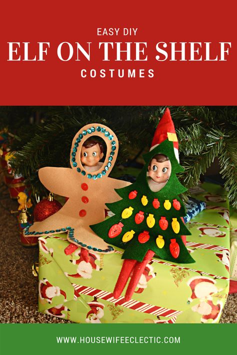 Elf on the Shelf Costumes  - Gingerbread and Tree Elf On Shelf Costume, Elf On The Shelf Outfits, Diy Elf Costume, Elf On The Shelf Accessories, Diy Elf On The Shelf, Elf On The Shelf Clothes, Diy Elf, Shelf Clothes, Shelf Accessories