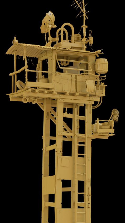 Watchtower., jeremy guibert on ArtStation at https://www.artstation.com/artwork/WKgn5J Bg Design, Watch Tower, Personal Project, Great Britain, 3 D, Concept Art, Ceiling Lights, Design, Art