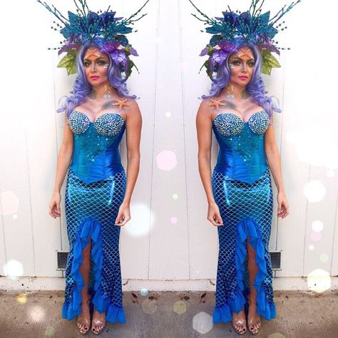 Full body shot of my Mystical Mermaid costume and headpiece x 2. ☺️🐬💜 Mermaid Outfit Women, Diy Mermaid Outfit, Mermaid Dress Costume, Siren Costume, Halloween Mermaid, Mystical Mermaid, Blonde Halloween Costumes, Mermaid Costume Diy, Mermaid Queen