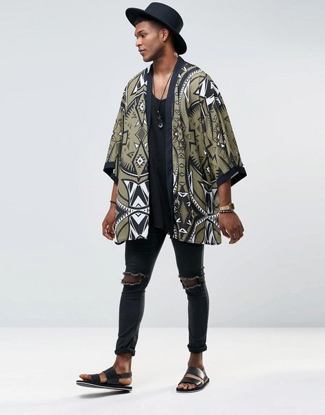 Image 4 of Jaded London Kaleidoscope Print Kimono Men’s Kimono Fashion, Mens Kimono Fashion, Kimono Fashion Men, Kimono Men Fashion, Kimono Robe Sewing Pattern, Kimono Jacket For Men, Mens Kimono Shirt, Afrofuturism Fashion, Kimono For Men