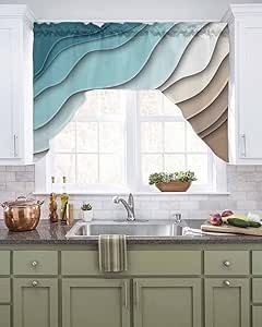 Amazon.com: Ombre Stripes Turquoise Brown Curtain Valance for Window, Farmhouse Swag Curtains, Abstract Striped Valance for Kitchen Bathroom Bedroom, Rod Pocket Window Valance Curtains Over Sink 56" W x 36" L : Home & Kitchen Kitchen Window Ideas Modern, Kitchen Window Treatments Modern, Kitchen Curtains Above Sink, Brown Kitchen Curtains, Clutter Free Kitchen Countertops, Kitchen Window Shades, Kitchen Garden Window, Farmhouse Swag, Window Farmhouse