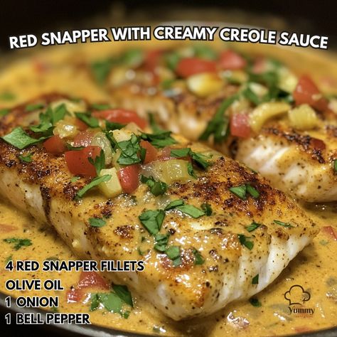 🔥 Elevate your dinner game with Red Snapper with Creamy Creole Sauce! A taste of the South in every bite. 🐟 Recipe: Red Snapper with Creamy Creole Sauce Ingredients: - 4 red snapper fillets (6 oz each) - 1 tbsp olive oil - 1/2 cup diced onion - 1/2 cup diced bell pepper - 3 cloves garlic, minced - 1 cup chicken broth - 1 cup heavy cream - 2 tbsp Creole seasoning - Salt and pepper to taste - Fresh parsley for garnish Instructions: 1. Season snapper fillets with Creole seasoning, salt, and p... Red Snapper Fillet, Creole Sauce, Cozy Fall Recipes, Dinner Games, Seasoning Salt, Red Snapper, Creole Seasoning, Festive Drinks, Diced Onions