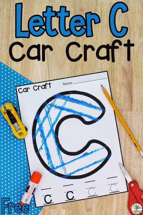 This Letter C Car Craft is a creative letter recognition activity for preschoolers to create when they are learning all about the letter C. Letter C Preschool, Cars Preschool, Letter C Activities, Letter C Crafts, Preschool Letter Crafts, Sensory Activities For Preschoolers, Abc Crafts, Activity For Preschoolers, Letter Recognition Activities