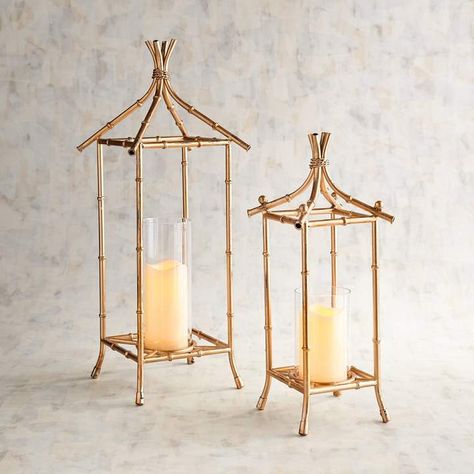 Bastion Golden Bamboo Lanterns with LED Flameless Candles  #candles #lanterns #ideasforhome #homedecor #decor #home #affiliate Large Lantern, Golden Bamboo, Pagoda Lanterns, Bamboo Lantern, Gold Lanterns, Large Lanterns, Iron Lanterns, Asian Architecture, Glass Front Cabinets