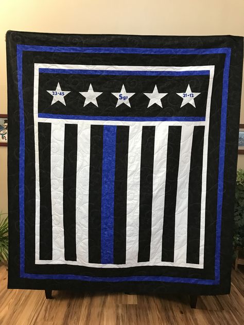 Police Quilt Ideas, College T Shirts, Blue Line, Special People, Quilt Inspiration, Quilt Patterns, Sewing, Frame, Blue