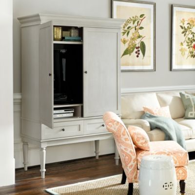 Marais Media Armoire Tv Armoire Living Room, Fireplace Joinery, Media Room Paint Colors, Hide Tv, Sf Apartment, Wooden Armoire, Armoire Makeover, Tv Armoire, Tv Lift