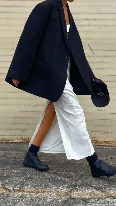 Skirt Blazer Outfit, Maxi Skirt Blazer, Black Blazer Outfit, White Maxi Skirt, White Maxi Skirts, The Frankie Shop, Blazer Outfit, Boyfriend Blazer, Frankie Shop