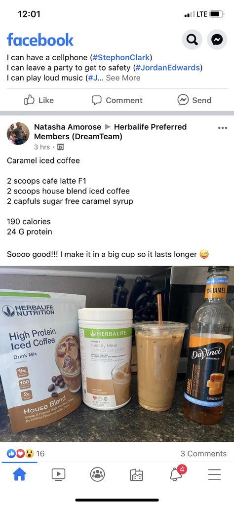 Caramel Iced Coffee Herbal Life Coffee Recipes, Caramel Apple Herbalife Tea, Herbalife Recipes Shakes, Herbalife Coffee Shake Recipes, Herbalife Iced Coffee, Protein Ice Coffee, Herbalife Protein Shake Recipes, Fall Herbalife Coffee Recipes, Herbalife Shakes