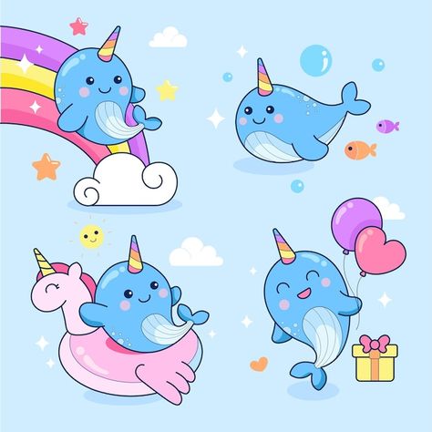 Narwal Illustration, Narwhal Drawing, Underwater Cartoon, Cute Narwhal, Whale Drawing, Whale Logo, Cute Whales, Underwater Animals, Water Animals