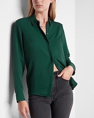 Portofino Shirt, Green Tops, Women's Tops, The Weekend, Women's Blazer, Convertible, Emerald, Button Up, Long Sleeve Blouse