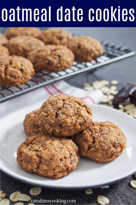 These tasty oatmeal date cookies use the natural sweetness of dates rather than any added sugar to make a relatively healthy, easy and delicious treat. #refinedsugarfree #dates #healthybaking #healthycookie Coconut Flour Dates Recipe, Date Paste Cookies Healthy, Baking With Dates Healthy, Baked Oatmeal With Dates, Healthy Oatmeal Date Cookies, Date Cookies Recipes Simple, Sun Dried Dates Recipes, Date Baked Goods, Desserts Made From Dates