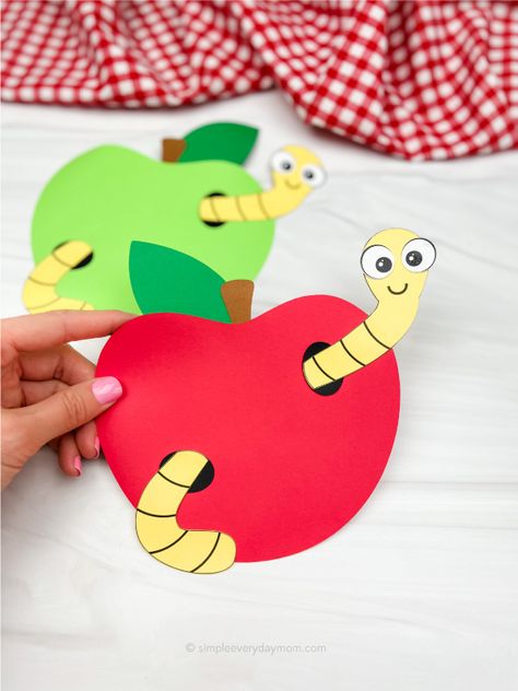 Worm In Apple Craft For Kids Apple Worm Crafts Preschool, Worm In Apple Craft, Apple Worm Craft, Worm Preschool Craft, Wiggly Worm Craft, Worm Arts And Crafts For Kids, Worm Crafts For Kids, Worm Crafts Preschool, Inchworm Craft