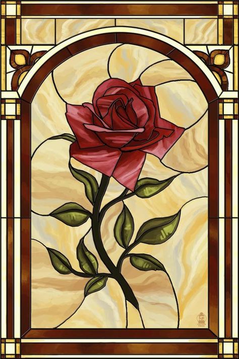 'Rose Stained Glass' Art Print - Lantern Press | Art.com Stained Glass Lantern, L'art Du Vitrail, Stained Glass Rose, Glass Painting Designs, Stained Glass Paint, Glass Rose, Pasadena California, Glass Diy, Stained Glass Flowers