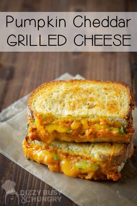 This healthier grilled cheese is a filling, cheesy, crispy sandwich chock-full of fiber and vitamins A and C; a great go-to meal for weeknights! #gourmetgrilledcheese #healthygrilledcheese #grilledcheeseintheoven #dizzybusyandhungry Pumpkin Wrap Recipe, Fall Wraps Food, Spooky Grilled Cheese, Healthier Grilled Cheese, Pumpkin Grilled Cheese, Freezer Grilled Cheese, Dessert Grilled Cheese, Sweet Grilled Cheese, Fall Grilled Cheese