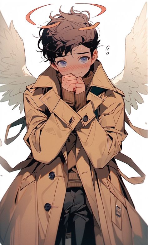 #angel #dean #sam #winchester #castiel #supernatural #anime #cartoon #samwinchester #deanwinchester Castiel Tattoo Ideas, Supernatural Castiel Fanart, Destiel Fanart Wallpaper, Angel Boy Art, Castiel Fanart Supernatural, Dean X Castiel Fanart, Anime Dean Winchester, Castiel Pfp, Dean Winchester Fanart