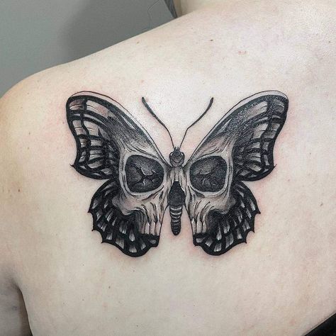 Butterfly Sleeve Tattoo, Skull Butterfly Tattoo, Black Butterfly Tattoo, Rose And Butterfly Tattoo, Butterfly Tattoo Ideas, Butterfly Tattoo Stencil, Shin Tattoo, Butterfly Tattoo Meaning, Butterfly Back Tattoo