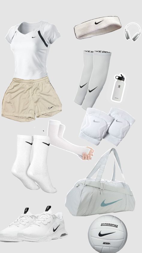 #white#aesthetic#volleyball#Nike Women Volleyball Outfit, Volleyball Fits Aesthetic, Volleyball Training Outfits, Volleyball Outfit Ideas, Volleyball Shoes Aesthetic, Volleyball Aesthetic Outfits, Volleyball Outfits Practice, Volleyball Wishlist, Volleyball Essentials