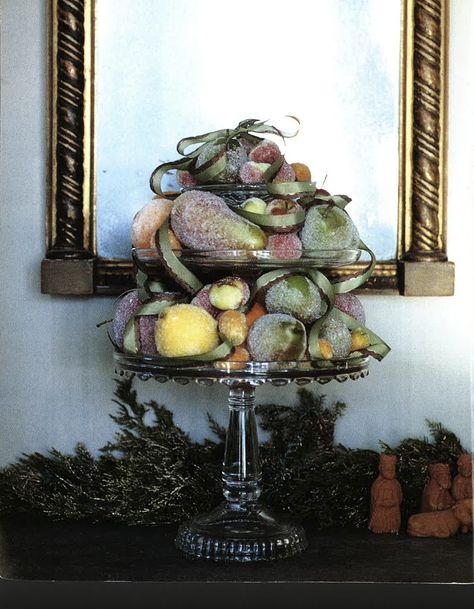 Vintage Martha Stewart Christmas, Christmas Fruit Decor, Vintage Martha Stewart, Sugared Fruit Christmas Decor, Martha Stewart Christmas Decorations, Christmas Parties Ideas, Fruit Christmas Decorations, Martha Stewart Entertaining, Sugared Fruit