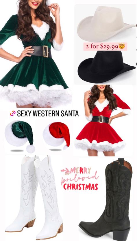 Womens Santa Outfit, Christmas Hoedown Outfit, Christmas Classy Outfit, Cowboy Christmas Party Outfit, Cowboy Christmas Outfits For Women, Christmas Cowgirl Outfit, Cowboy Christmas Outfit, Cowgirl Christmas Outfit, 30th Outfit