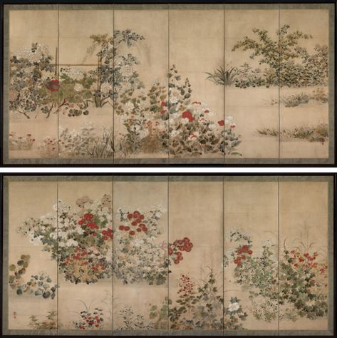 Chrysanthemum Growing, White Chrysanthemum, Japanese Screen, School Painting, Panel Screen, Cleveland Museum Of Art, Folding Screen, Tile Murals, Nagasaki