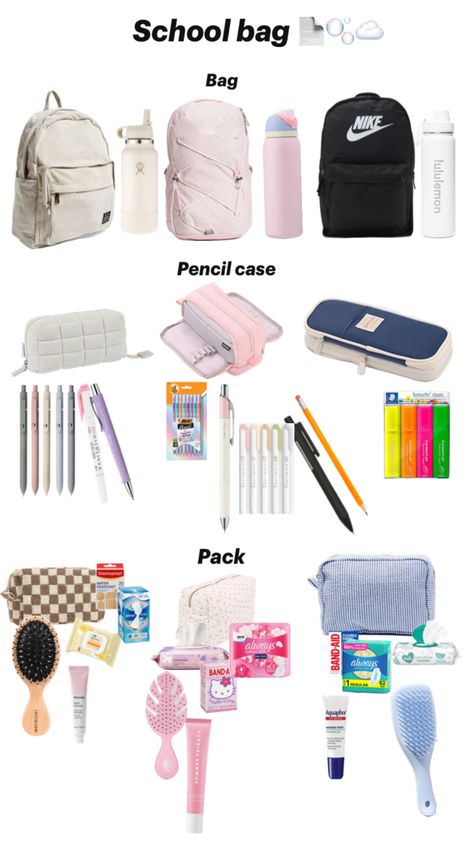 School Bag Organization, High School Prep, Middle School Essentials, School Backpack Essentials, School Wishlist, Middle School Survival, Preppy School Supplies, Middle School Hacks, Everyday Bag Essentials