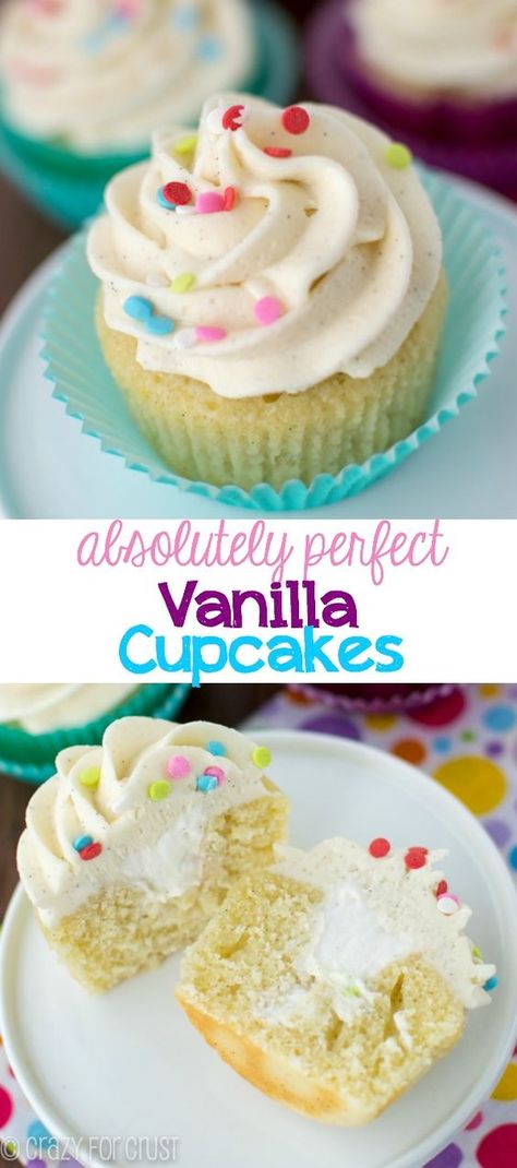 The Perfect Vanilla Cupcake Recipe - I absolutely love how good they taste! And the frosting is PERFECT! Recipe For 6 Cupcakes, 6 Cupcake Recipe, Cupcake Recipes For Kids, Moist Vanilla Cupcakes, Vanilla Cupcake Recipe, Torte Cupcake, Buttercream Cupcakes, Vanilla Buttercream Frosting, Meringue Buttercream