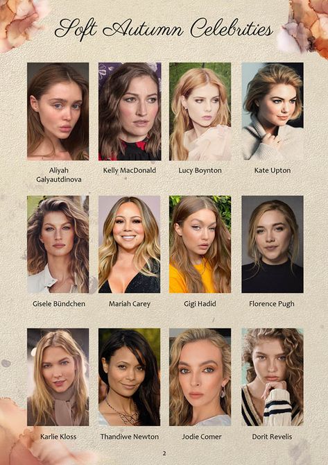 Soft Autumn Color Palette and Wardrobe Guide – Dream Wardrobe Colour Analysis Soft Autumn, Calm Autumn Hair Colors, Shaded Soft Autumn Outfits, Soft Autumn Style Fashion, Soft Autumn Makeup Tutorial, Soft Autumn Celebrity, Edgy Soft Autumn, Blonde Hair For Soft Autumn, Fair Soft Autumn Color Palette