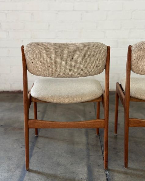 Danish Modern Teak Dining Chairs- Set of four Price: 850 Dimensions: W21 D19 H31 SW18.5 SD18 SH18 Mid Century Vintage Furniture, Vintage Mid Century Furniture, Danish Chair, Teak Dining Chairs, Teak Chairs, Mid Century Vintage, June 19, Danish Modern, Dining Chair Set