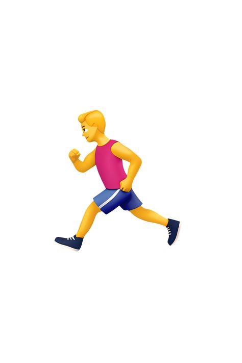 The emoji 🏃‍♂️ depicts a male figure running, with both arms bent at the elbows and swinging back and forth. The figure is shown in profile, with one leg extended behind the body and the other leg bent at the knee and lifted off the ground. The figure is wearing athletic clothing and appears to be in motion. Running Emoji, Emoji Man, Emojis Iphone, Apple Emojis, Gym Suit, The Emoji, Emoji Photo, Athletic Clothing, Pursuit Of Happiness