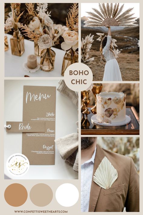 Brown Colour Wedding Theme, Brown Beige Wedding Decor, Taupe And Cream Wedding, Cream And Beige Wedding Theme, Boho Colors Wedding, Wedding Earthy Theme, Taupe And Beige Wedding, Brown Tone Wedding Theme, Brown And Beige Wedding Decor