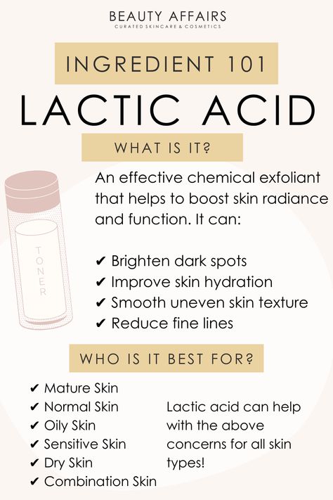 Acids For Skincare, Lactic Acid Benefits, Beauty Affairs, Acids For Skin, Chemical Exfoliant, Koleksi Makeup, Skin Facts, Skin Care Business, Skin Advice