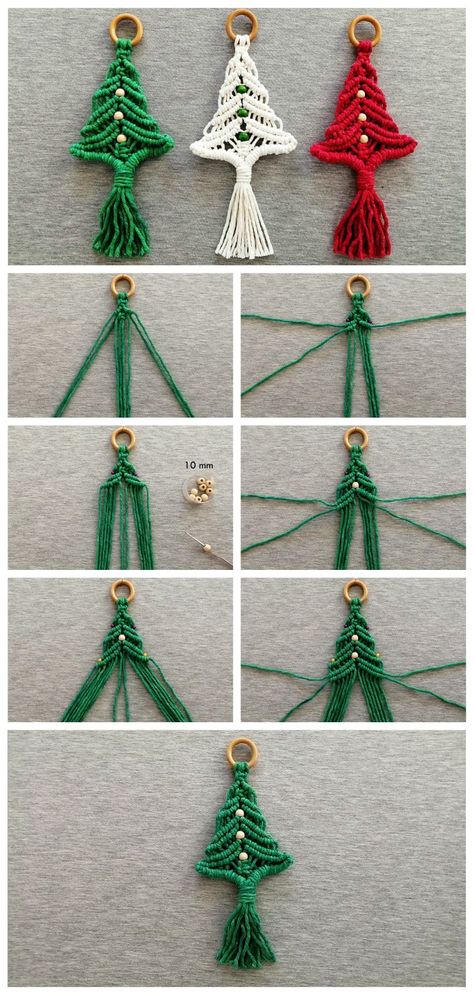 How To Make A Christmas Tree Hanging Ornament Macrame Christmas Tree Wall Hanging Pattern Free, Macromay Ornaments, Quick Xmas Crafts, Christmas Crafts Diy 2023, Diy Macrame Christmas Tree Ornament, Macrame Ornaments Christmas Diy, Macrame Xmas Trees, Macrame Christmas Ornaments Patterns, Diy Christmas Macrame Ornaments