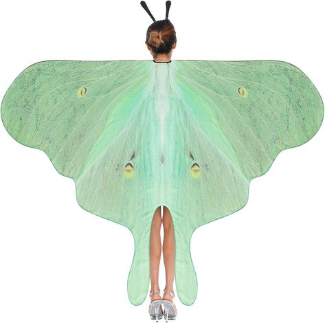 Amazon.com: Yinder 2 Pcs Halloween Moth Wings Costume Butterfly Wings Shawl Moth Wings Cape Costume Accessory with Headband(Charming Style) : Clothing, Shoes & Jewelry Luna Moth Costume, Moth Cape, Cape Wings, Costume Fairy Wings, Mint Green Butterfly, Moth Costume, Halloween Butterfly, Butterfly Shawl, Butterfly Halloween