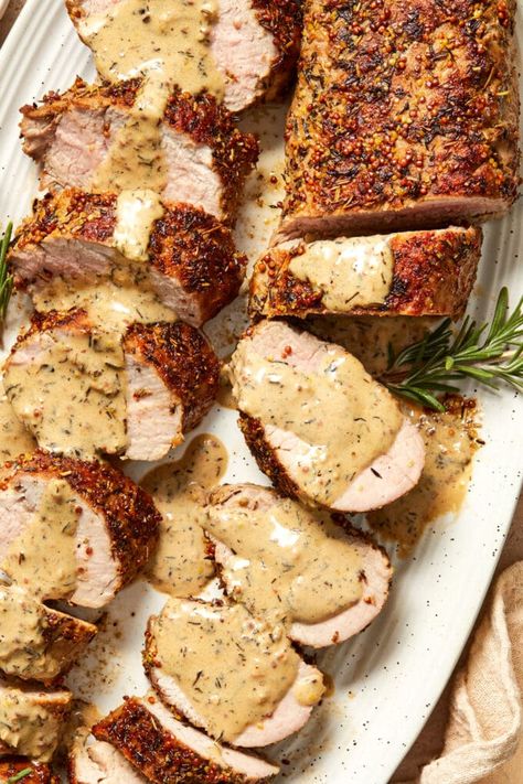 Best-Ever Pork Tenderloin with Dijon Cream Sauce Dijon Cream Sauce, Juicy Pork Tenderloin, Pork Loin Recipes, Pork Dinner, Tenderloin Recipes, Mustard Sauce, Pork Tenderloin Recipes, Poutine, Pork Dishes