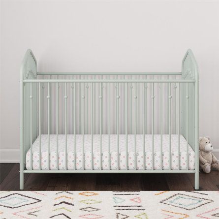 Novogratz Bushwick Metal Standard Crib | Wayfair Metal Crib, Green Nursery, Adjustable Mattress, Child Smile, Mattress Support, Convertible Crib, Baby Organization, Crib Mattress, Nursery Furniture