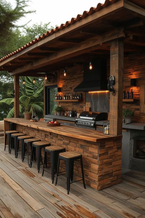 The Ultimate Guide to Outdoor Kitchen Design: Creating the Perfect Entertainment Space – Decorationg Patio Grilling Area, Rustic Home Exterior, Rustic Outdoor Kitchens, Outdoor Kitchen Design Ideas, Cabin Vibes, Rustic Outdoor Decor, Mismatched Chairs, Rustic Homes, Modern Outdoor Kitchen