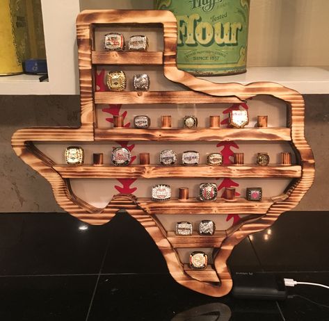 Ring Display Ideas, Baseball Ring Holder, Championship Ring Display, Baseball Background, Baseball Backgrounds, Ring Display Case, Texas Signs, Baseball Ring, Baseball Display Case