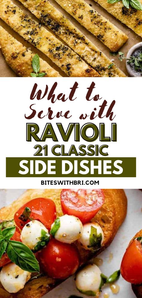 Wondering what to serve with your ravioli? This post will give you 21 classic side dishes that vary from salads, appetizers, and delicious bread! You can't go wrong with any of these options. Explore these incredible pairings that are sure to elevate your ravioli game! I have some really lovely recipes that will go so well with your ravioli. If you prefer a healthy salad, or want to go for more comforting bread recipe. Or maybe a veggie side dish is what you prefer- I have a recipe for everyone. Side For Ravioli, Side Dishes For Ravioli Dinners, Sides For Ravioli Dinner, What To Serve With Pasta Dishes, Ravioli Sides Dishes, What To Eat With Ravioli, What To Serve With Ravioli, What To Serve With Pasta, Italian Side Dishes