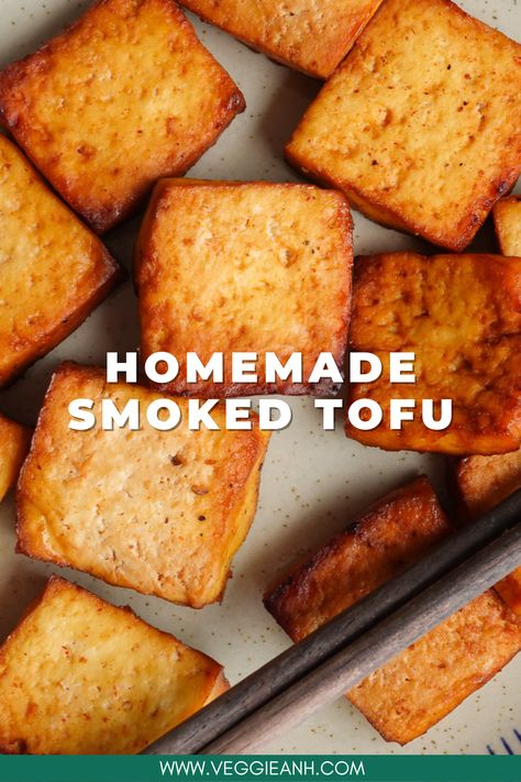 Learn to make Smoked Tofu using a few marinade ingredient in the oven or air-fryer! Perfect as the base for salads, noodles or stir-fries. Tofu Healthy Recipes, Mushroom Sides, Maternity Meals, Smoked Tofu Recipe, Burmese Tofu, Tofu Ideas, Tofu Satay, Satay Tofu, Chili Tofu