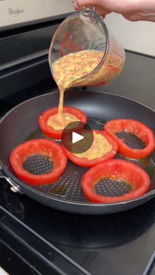 Easy Egg and Tomato Breakfast | breakfast, egg, tomato | Now I'm only making tomatoes like this 😍 | By The Pun Guys | Just going to scoop it right up
and make sure you keep the centers. And last tomato here.
There we go. Right out. Now we can just set these little
tomato rings aside. But we're going to need these later so
don't get rid of them yet. Now with our cores give them a nice
fine chop. We're going to use every last bit of the tomato
with this recipe. Ooh that one's lovely. Every part of the
tomato except for that. At least I can use my hands for
this and not my tomatoes. Go ahead and add our tomato pieces
to a bowl. Fantastic. Now we're going to our fine herbs. But I
have the coolest hack for this. I do it every single time. So
you're just going to take one little stem. And you'r Tomato Rings With Eggs, Nice Breakfast Ideas, Tomato And Egg Recipes, Eggs And Tomatoes Breakfast, Tomato Pancakes, Use Up Tomatoes, Pun Guys, Eggs And Tomatoes, Grilled Brisket