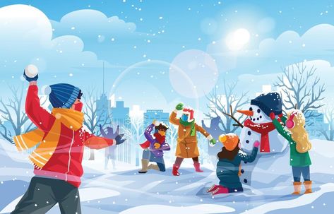 Winter Wonderland with Kids Playing Snow Background Concept Winter Wonderland Illustration, Kids Playing In Snow, Winter Train, Snow Background, Snow Illustration, Winter Poster, Sports Drawings, Winter Play, English Activities For Kids