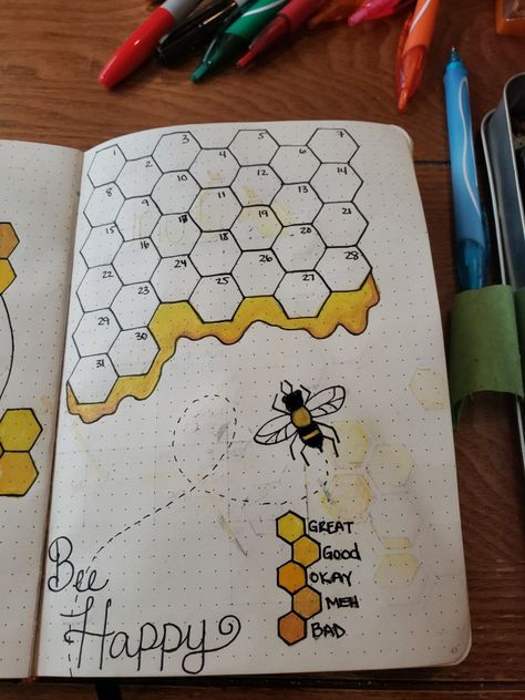 honey bee mood tracker bullet journal Bee Mood Tracker, Tracker Bullet Journal, Bullet Journal 2020, Bullet Journal Ideas Templates, Creating A Bullet Journal, Bullet Journal Banner, Bullet Journal Mood Tracker Ideas, Bullet Journal Paper, Bullet Journal Tracker